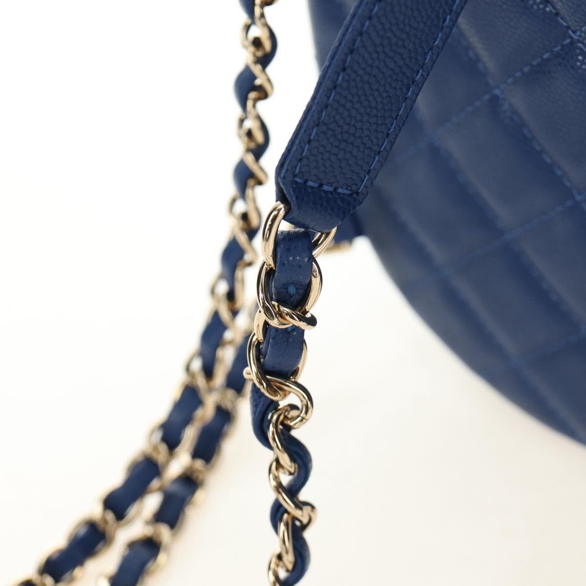 CHANEL Matelasse Chain Backpack Caviar Skin Blue Gold CC Auth 185816SM