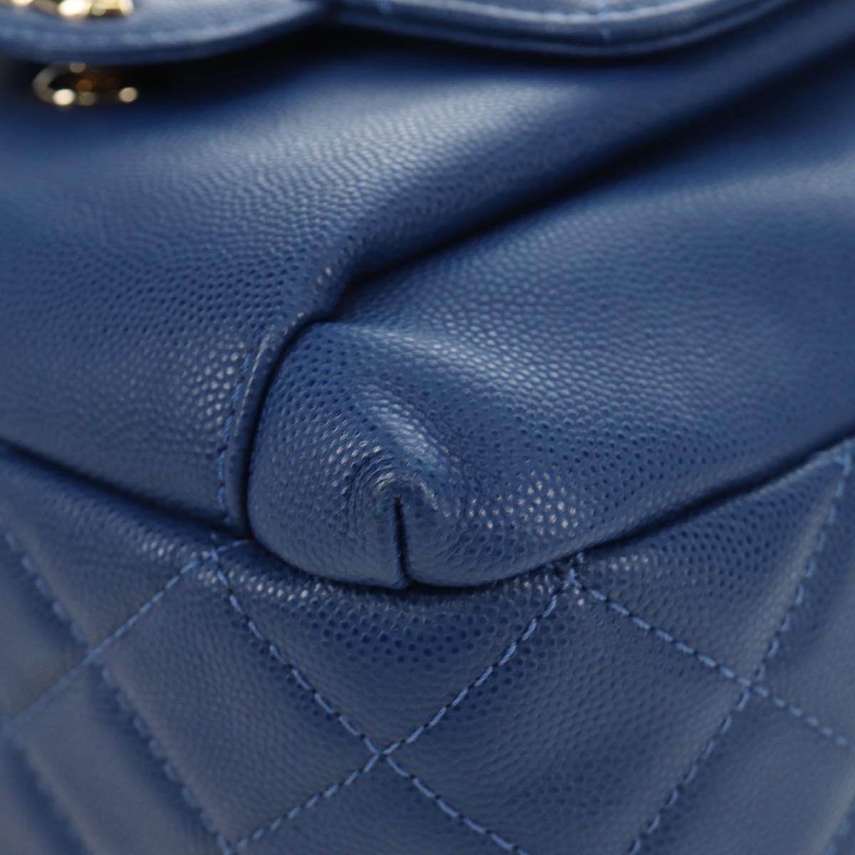 CHANEL Matelasse Chain Backpack Caviar Skin Blue Gold CC Auth 185816SM