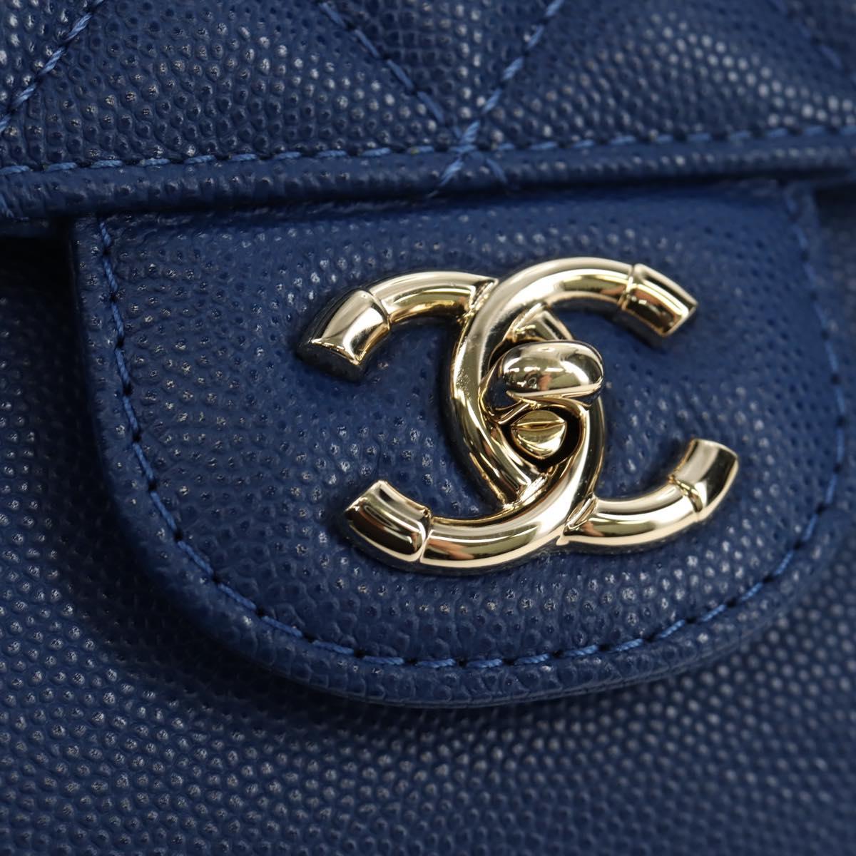 CHANEL Matelasse Chain Backpack Caviar Skin Blue Gold CC Auth 185816SM