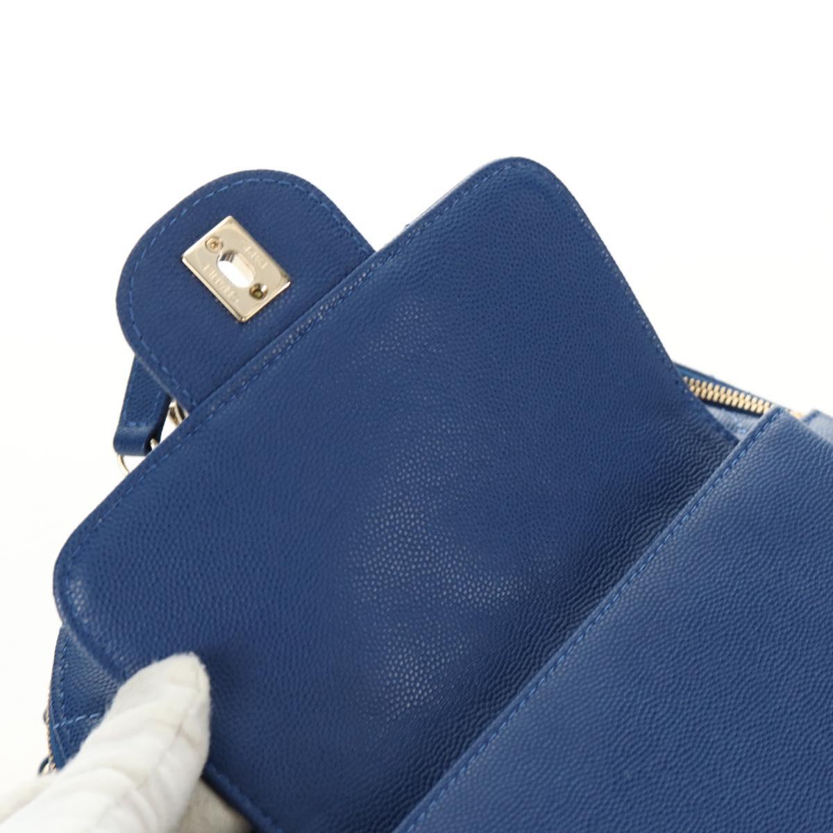 CHANEL Matelasse Chain Backpack Caviar Skin Blue Gold CC Auth 185816SM