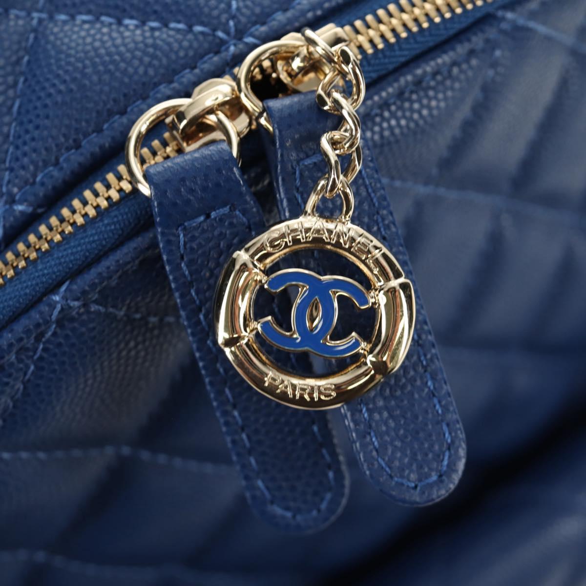 CHANEL Matelasse Chain Backpack Caviar Skin Blue Gold CC Auth 185816SM