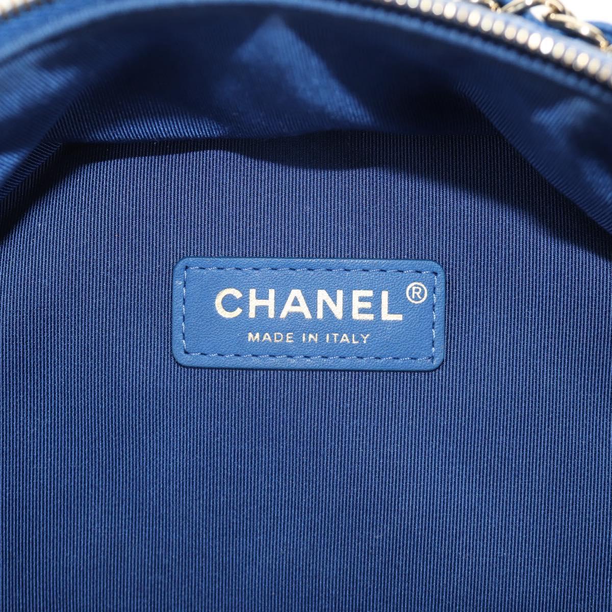 CHANEL Matelasse Chain Backpack Caviar Skin Blue Gold CC Auth 185816SM