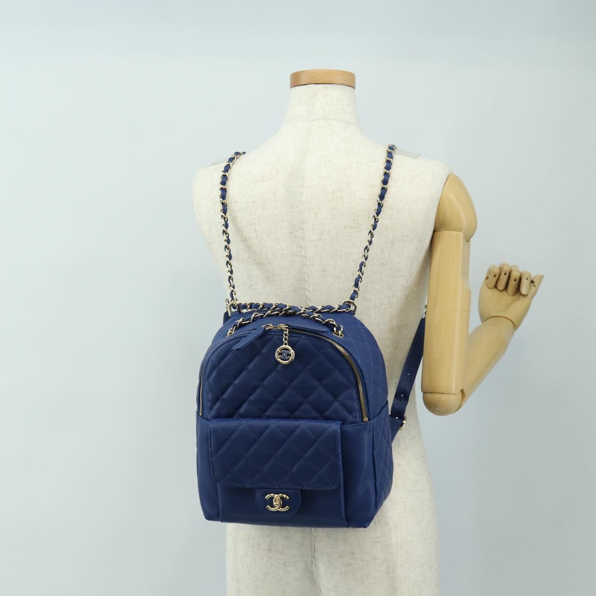 CHANEL Matelasse Chain Backpack Caviar Skin Blue Gold CC Auth 185816SM