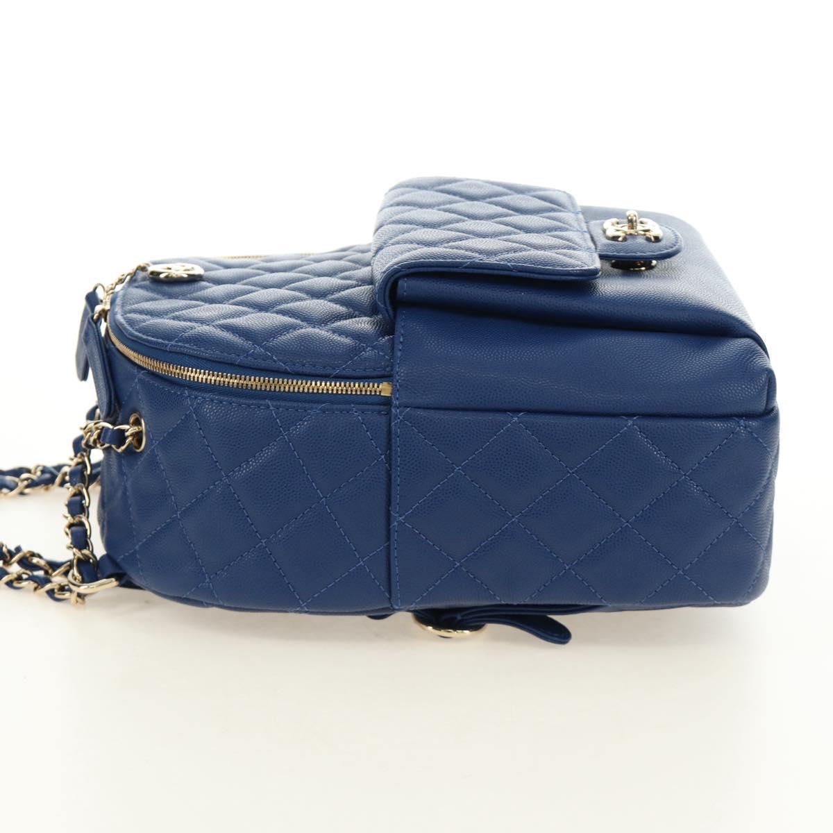 CHANEL Matelasse Chain Backpack Caviar Skin Blue Gold CC Auth 185816SM