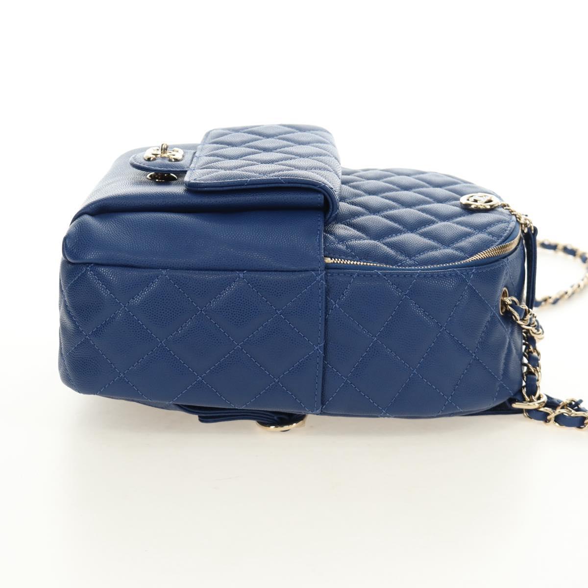 CHANEL Matelasse Chain Backpack Caviar Skin Blue Gold CC Auth 185816SM