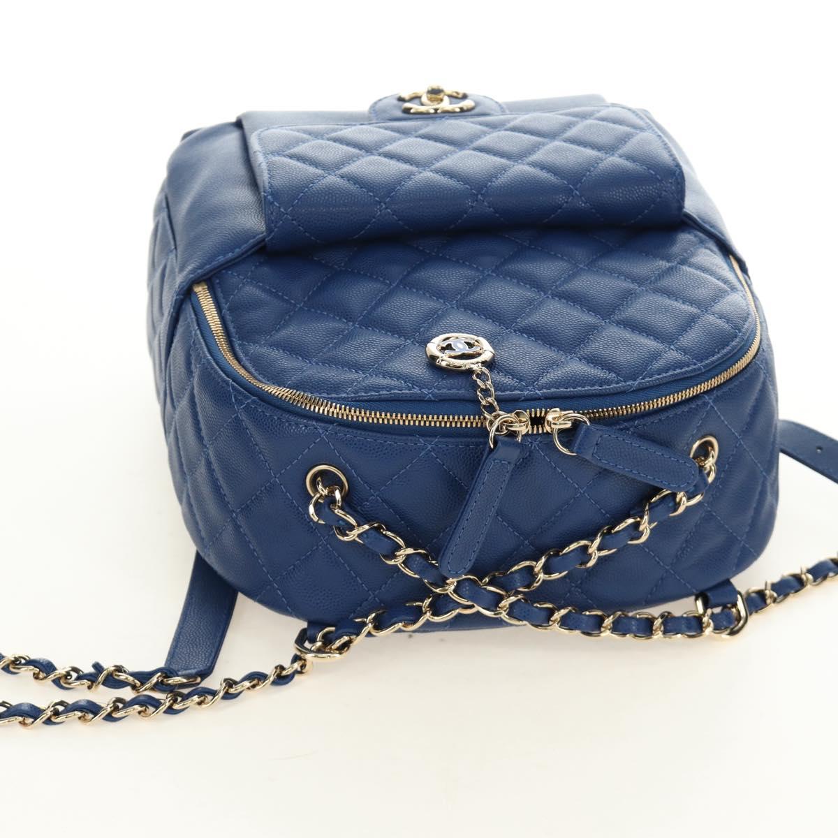 CHANEL Matelasse Chain Backpack Caviar Skin Blue Gold CC Auth 185816SM