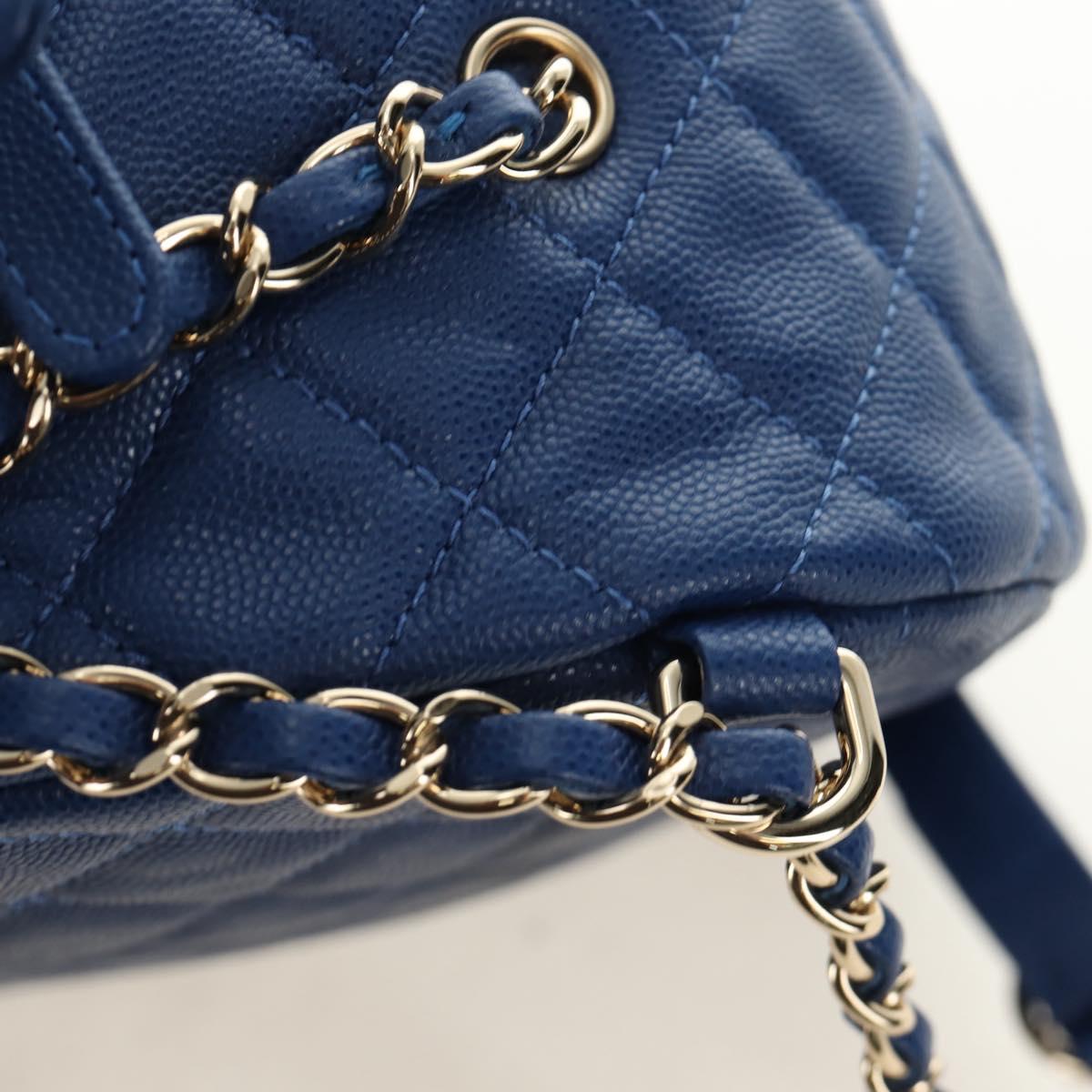CHANEL Matelasse Chain Backpack Caviar Skin Blue Gold CC Auth 185816SM