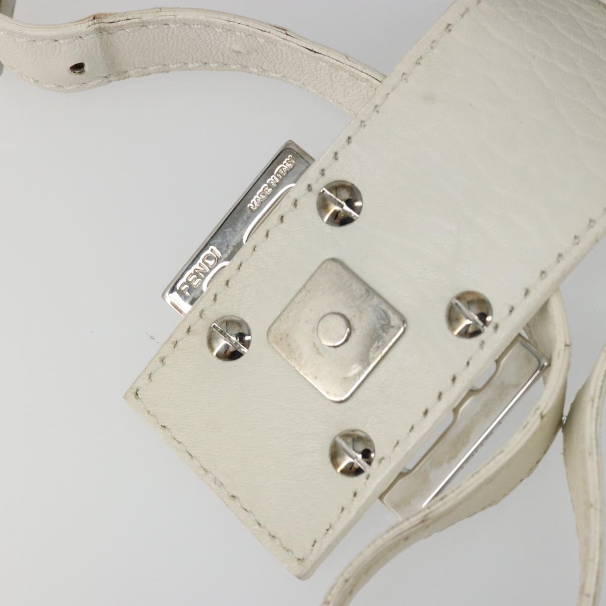 FENDI Mamma Baguette Shoulder Bag Leather White Silver Auth 185820M