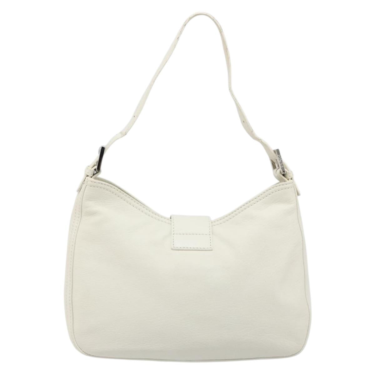 FENDI Mamma Baguette Shoulder Bag Leather White Silver Auth 185820M