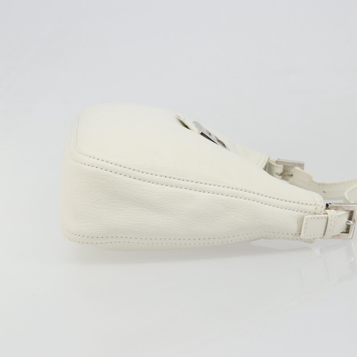 FENDI Mamma Baguette Shoulder Bag Leather White Silver Auth 185820M