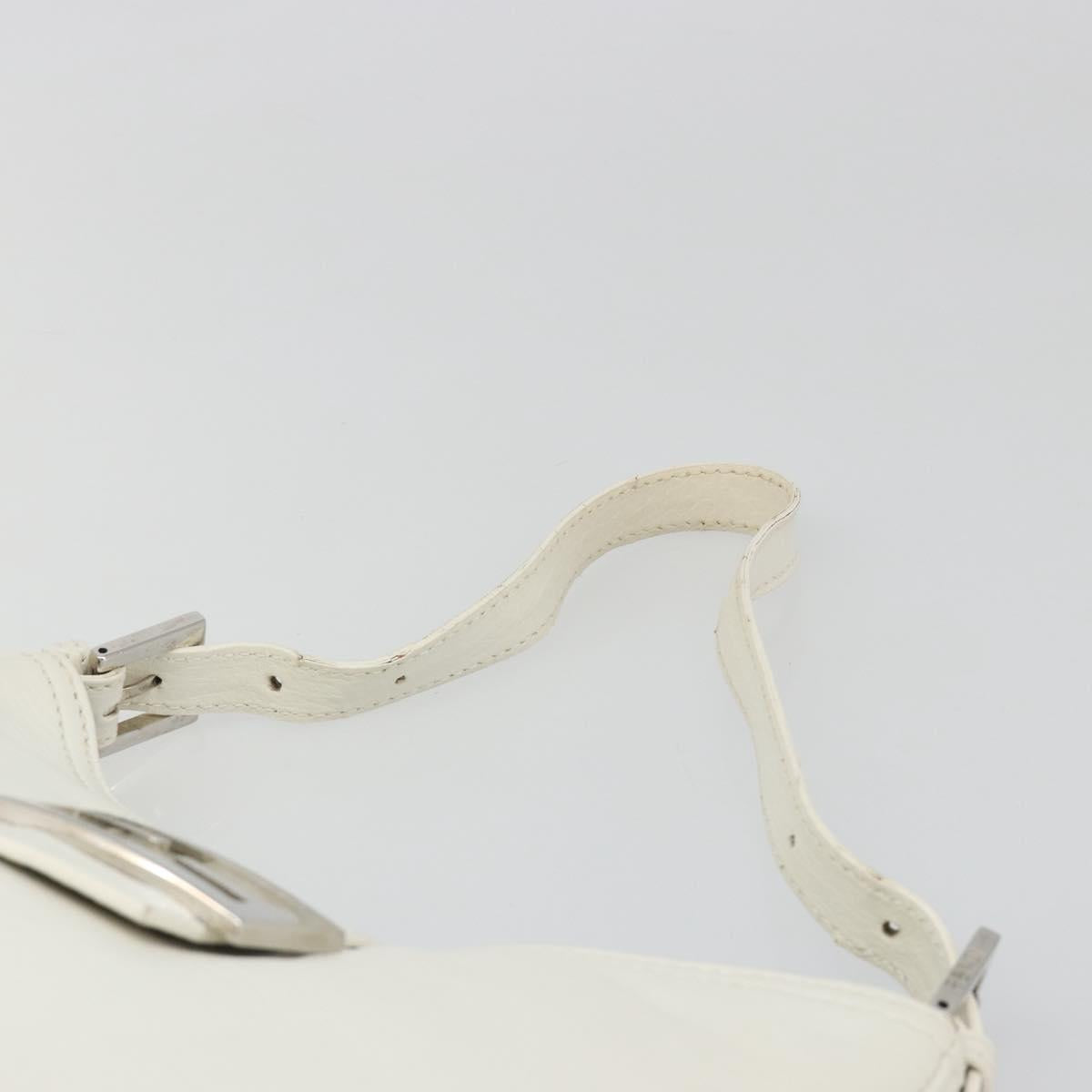 FENDI Mamma Baguette Shoulder Bag Leather White Silver Auth 185820M