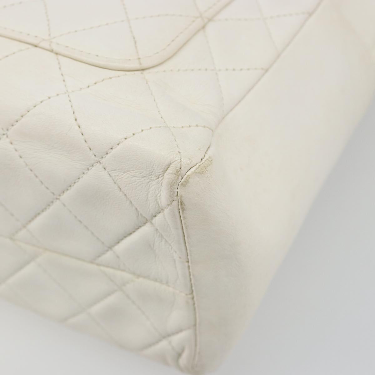 CHANEL Matelasse Hand Bag Canvas White Gold CC Auth 185821A