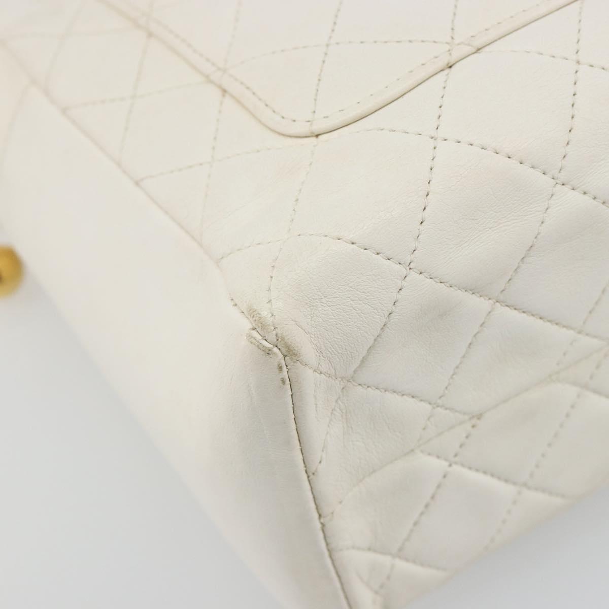 CHANEL Matelasse Hand Bag Canvas White Gold CC Auth 185821A