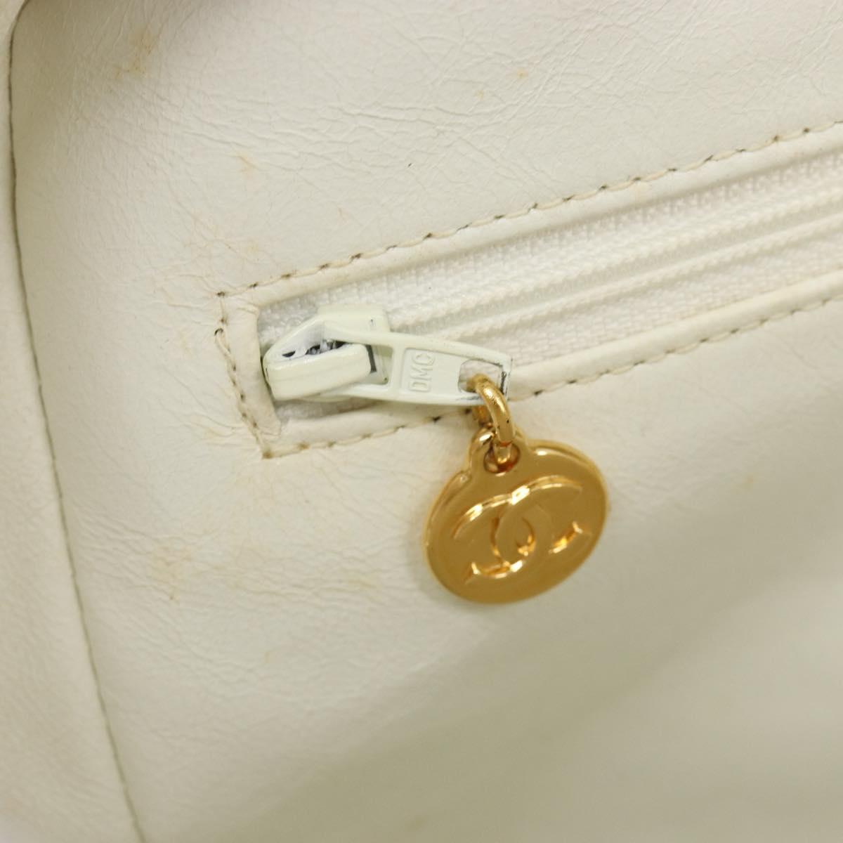 CHANEL Matelasse Hand Bag Canvas White Gold CC Auth 185821A