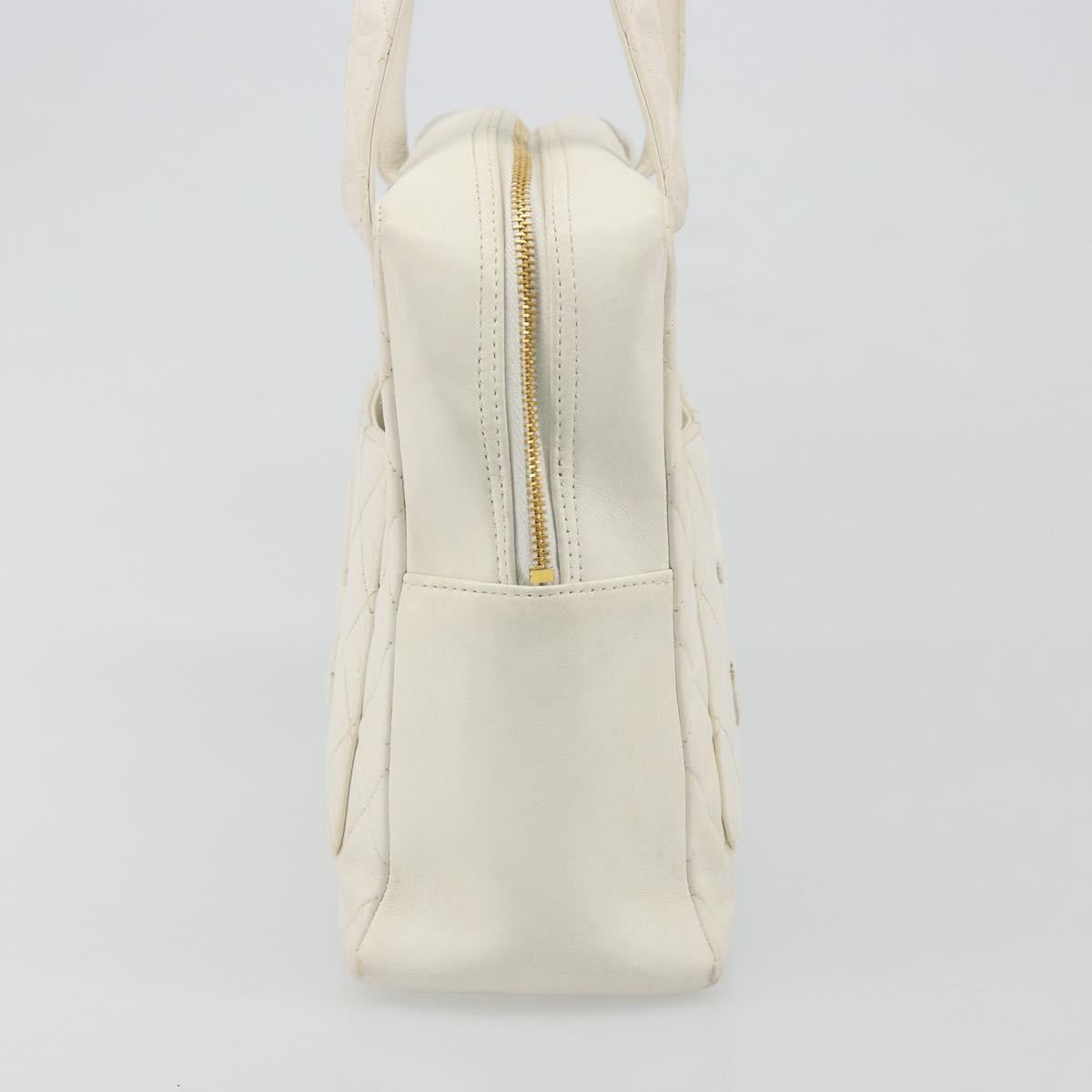 CHANEL Matelasse Hand Bag Canvas White Gold CC Auth 185821A