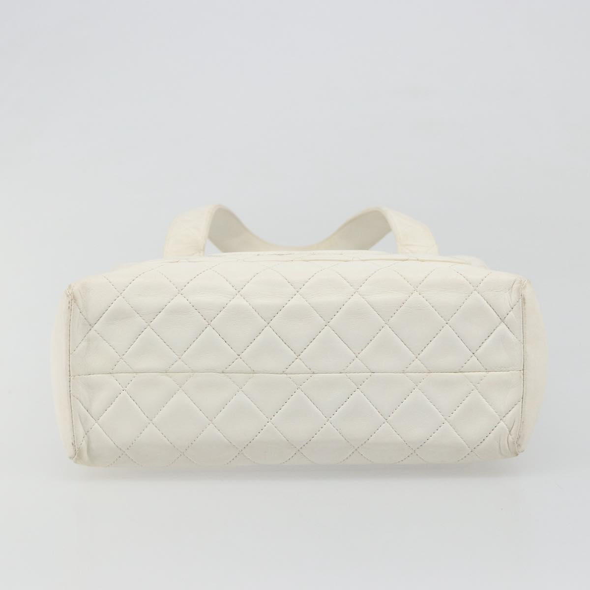 CHANEL Matelasse Hand Bag Canvas White Gold CC Auth 185821A