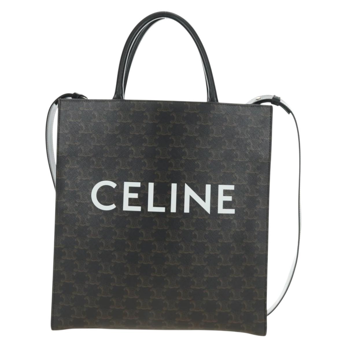 CELINE Triomphe Vertical Cabas Tote Bag PVC 2way Black Gold Auth 185832V