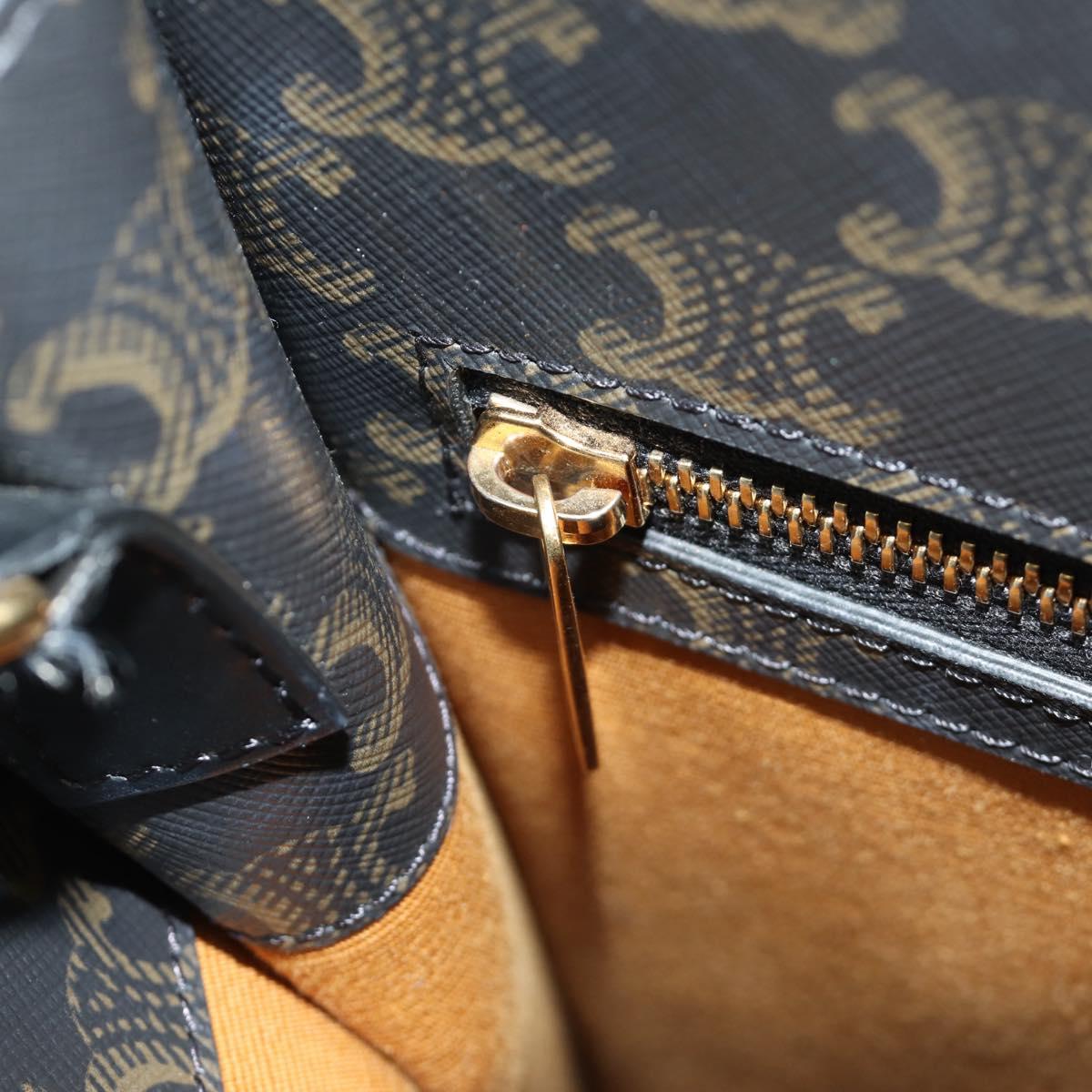 CELINE Triomphe Vertical Cabas Tote Bag PVC 2way Black Gold Auth 185832V