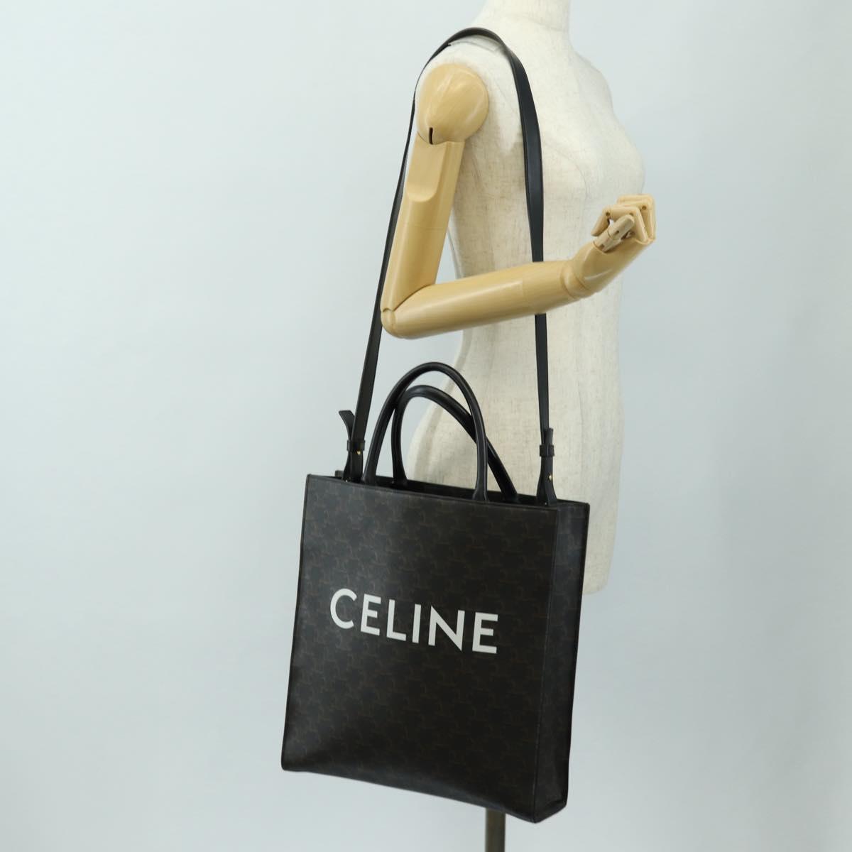 CELINE Triomphe Vertical Cabas Tote Bag PVC 2way Black Gold Auth 185832V