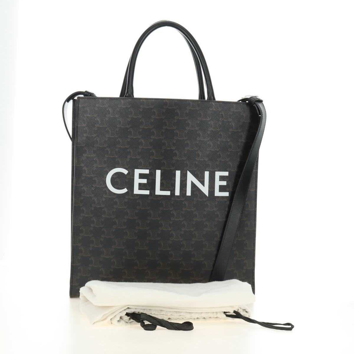 CELINE Triomphe Vertical Cabas Tote Bag PVC 2way Black Gold Auth 185832V