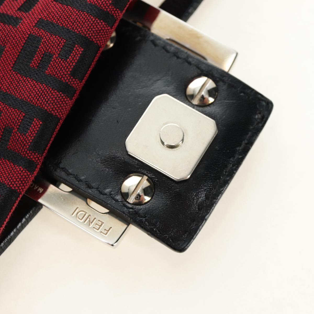 FENDI Zucchino Canvas Mamma Baguette Shoulder Bag Red Silver Auth 185835SAM