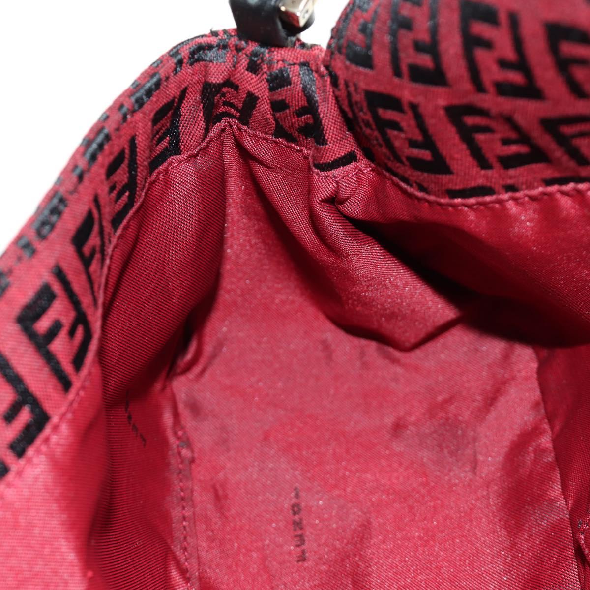 FENDI Zucchino Canvas Mamma Baguette Shoulder Bag Red Silver Auth 185835SAM