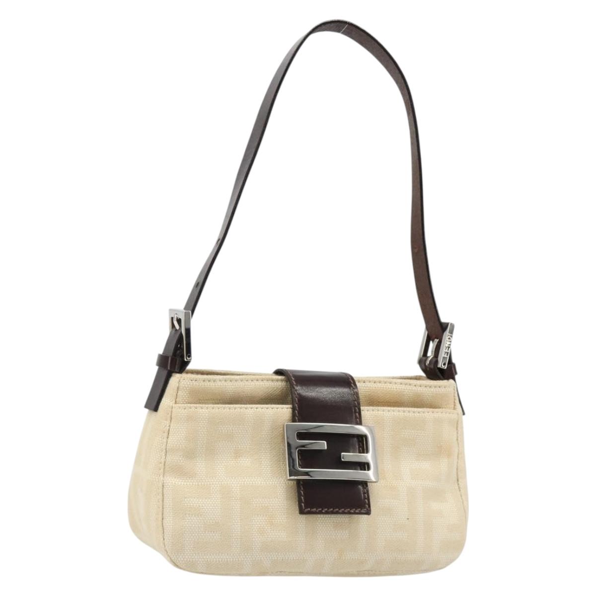 FENDI Zucca Canvas Mamma Baguette Shoulder Bag Ivory Silver Auth 185836V