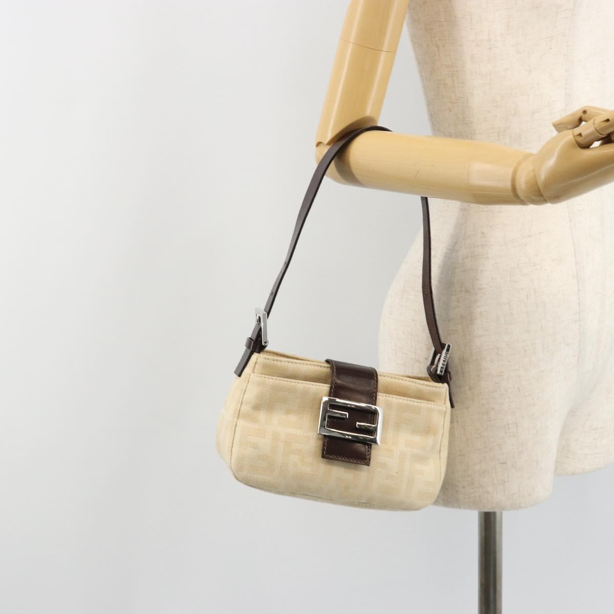 FENDI Zucca Canvas Mamma Baguette Shoulder Bag Ivory Silver Auth 185836V