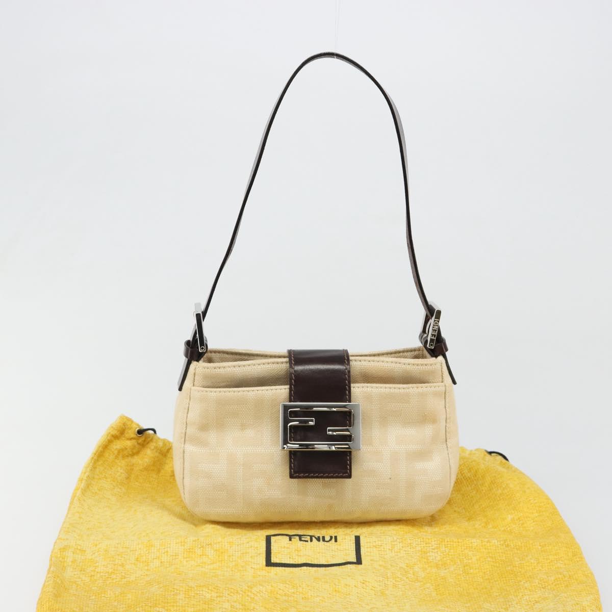 FENDI Zucca Canvas Mamma Baguette Shoulder Bag Ivory Silver Auth 185836V