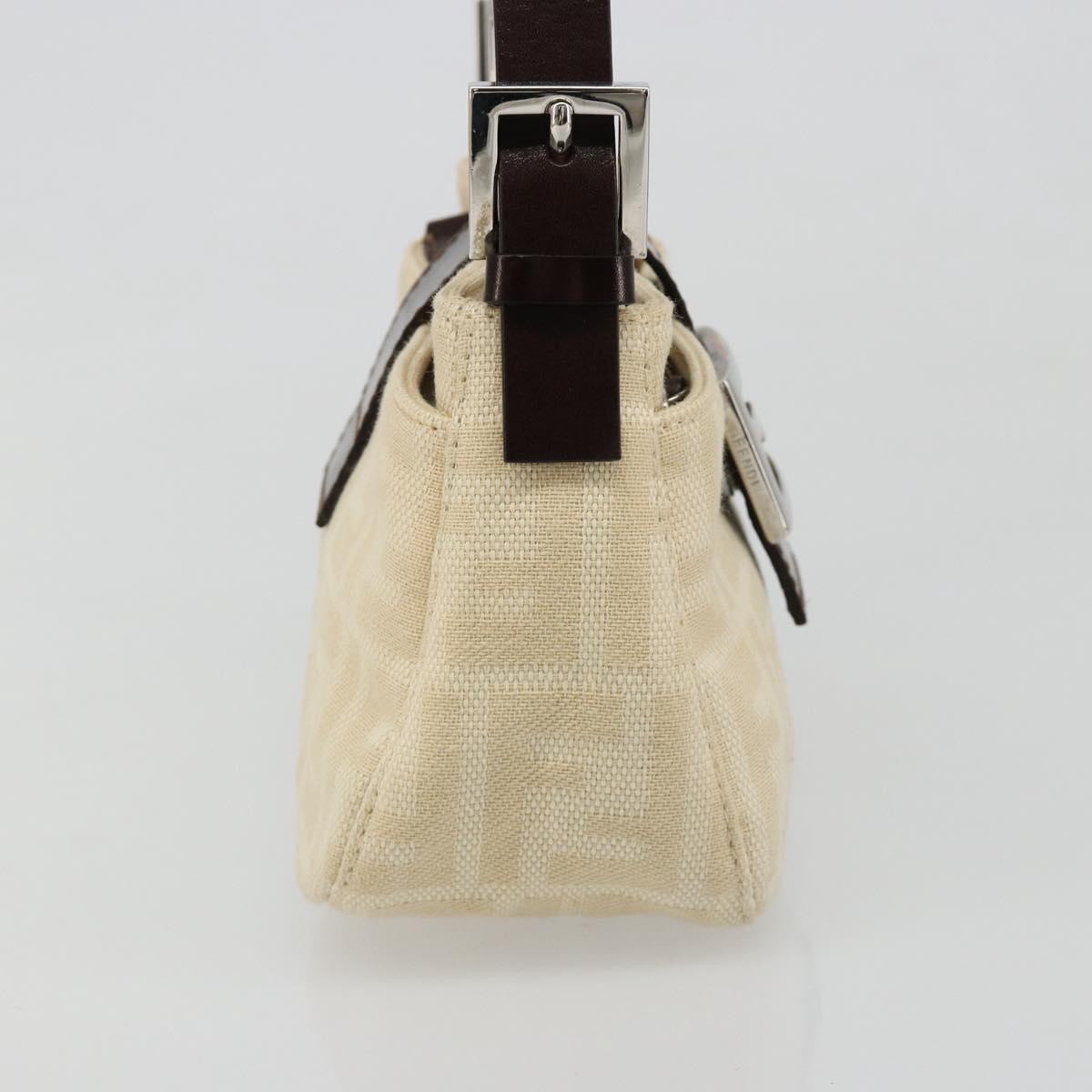 FENDI Zucca Canvas Mamma Baguette Shoulder Bag Ivory Silver Auth 185836V