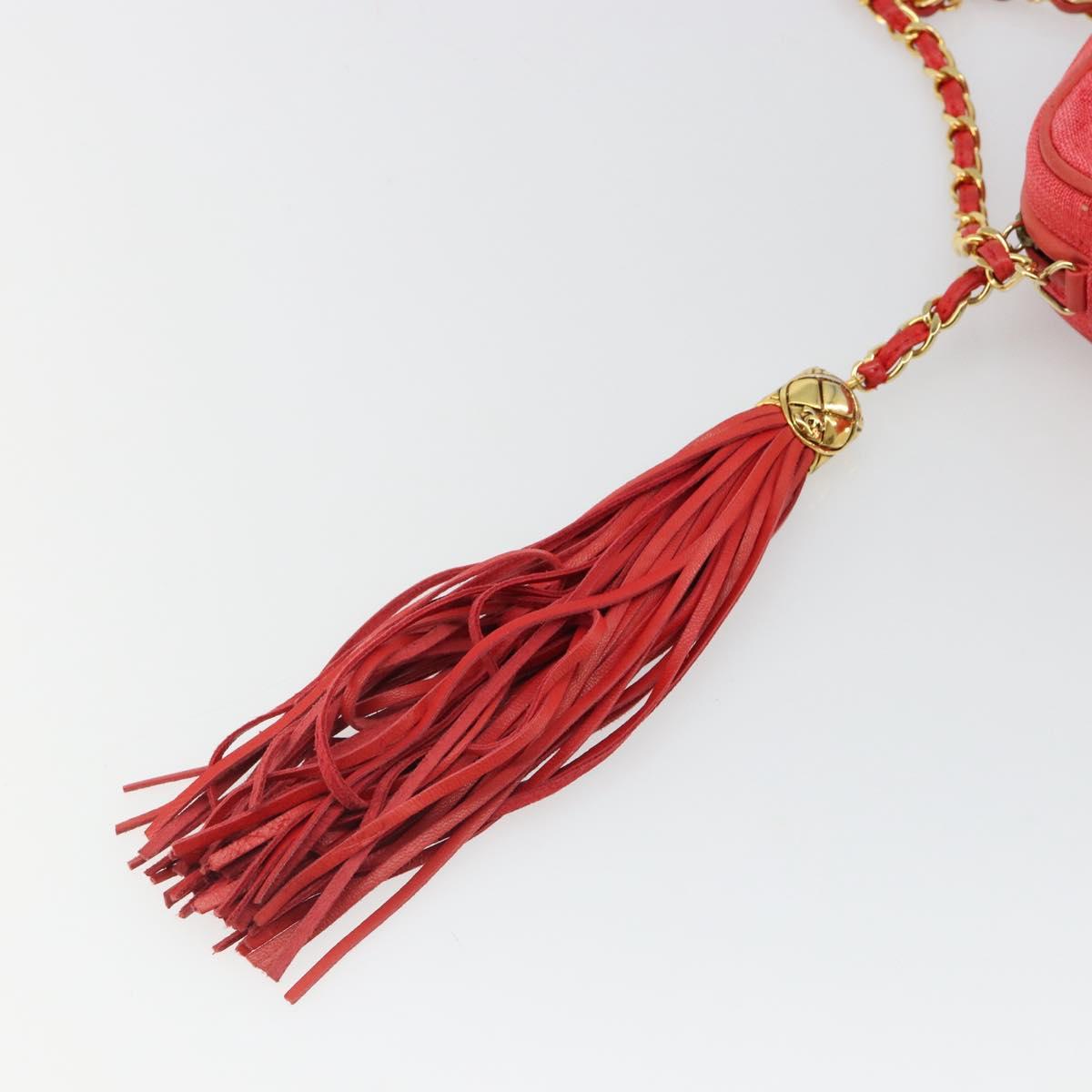 CHANEL Chain Shoulder Bag Canvas Red Gold CC Auth 185838A
