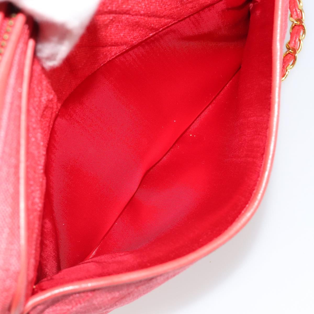 CHANEL Chain Shoulder Bag Canvas Red Gold CC Auth 185838A