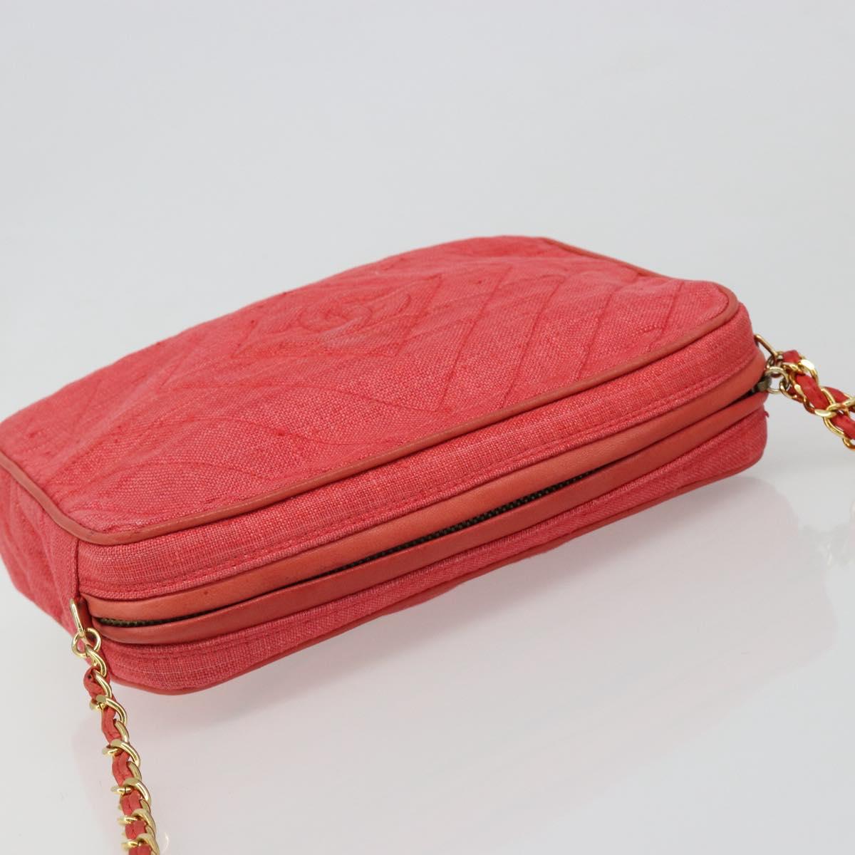 CHANEL Chain Shoulder Bag Canvas Red Gold CC Auth 185838A