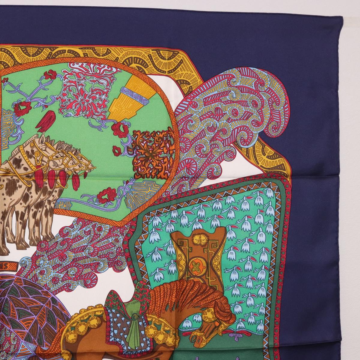 HERMES Carre 90 Scarf ""ART des STEPPES"" Silk Navy Auth 185839