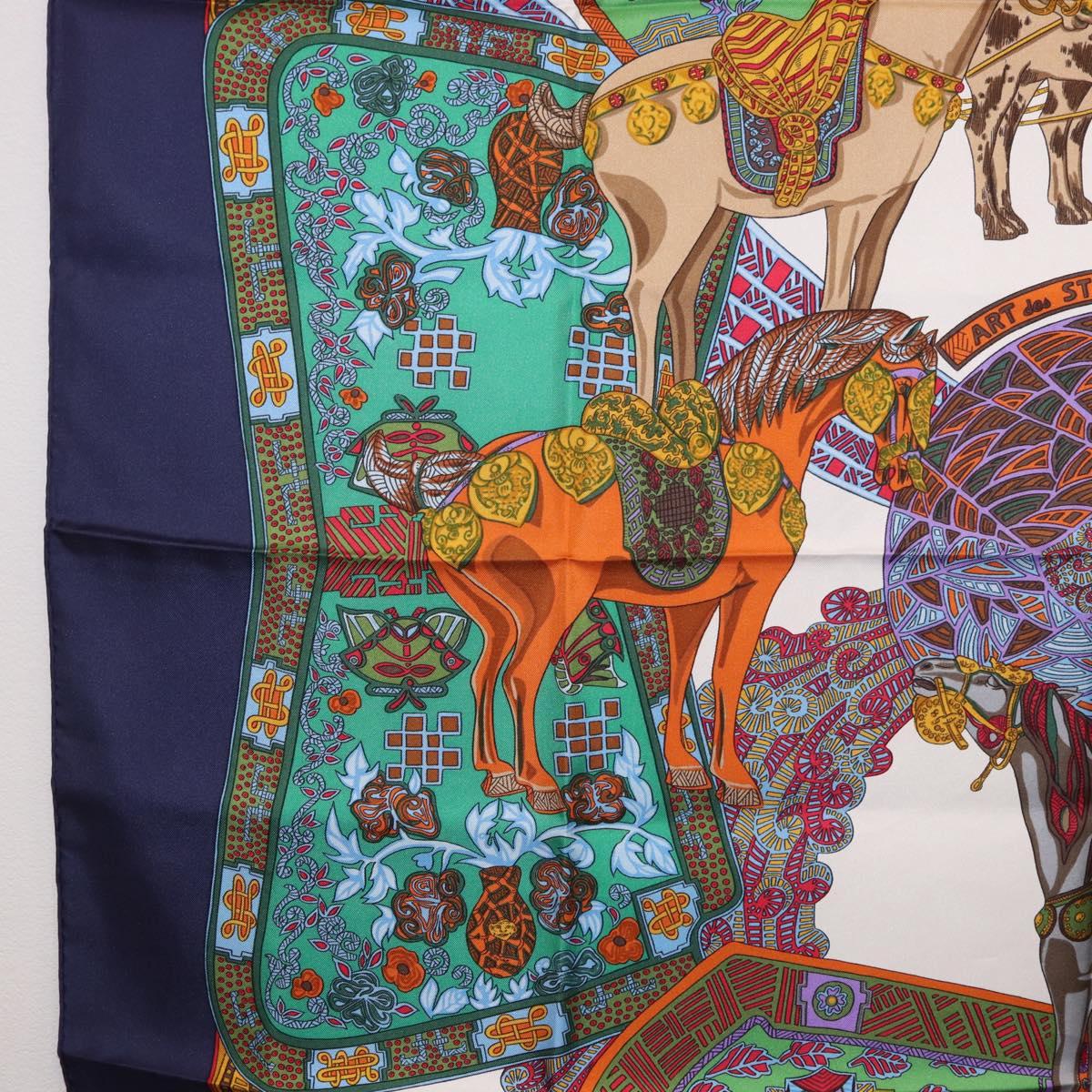 HERMES Carre 90 Scarf ""ART des STEPPES"" Silk Navy Auth 185839