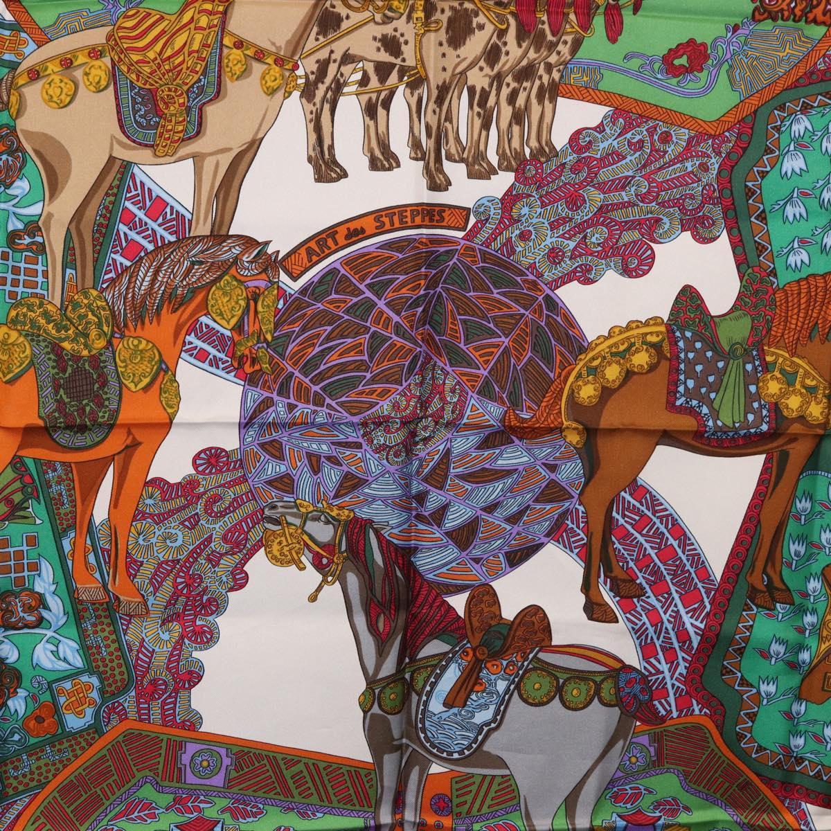 HERMES Carre 90 Scarf ""ART des STEPPES"" Silk Navy Auth 185839