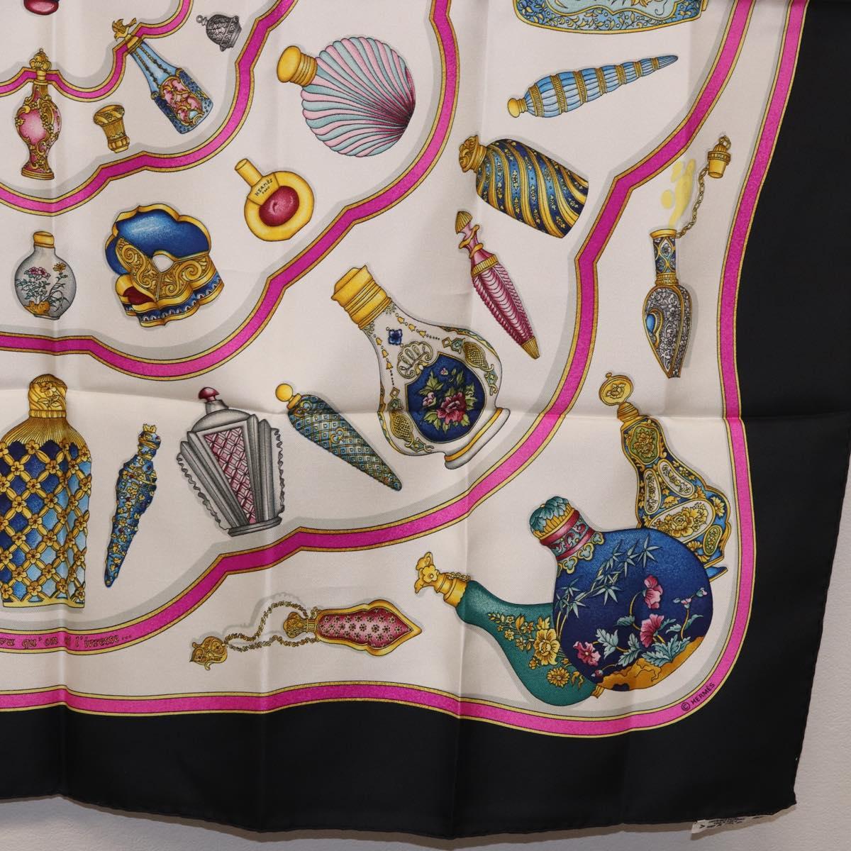 HERMES Carre 90 Scarf ""Pourvu qu'on oit l'ivresse..."" Silk Black Auth 185840