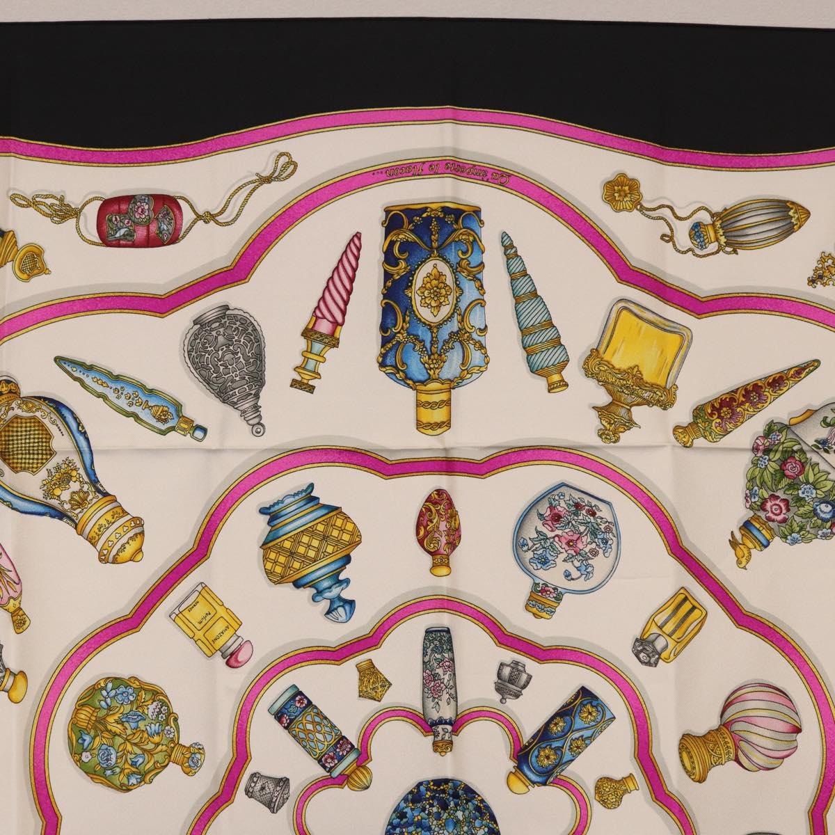 HERMES Carre 90 Scarf ""Pourvu qu'on oit l'ivresse..."" Silk Black Auth 185840