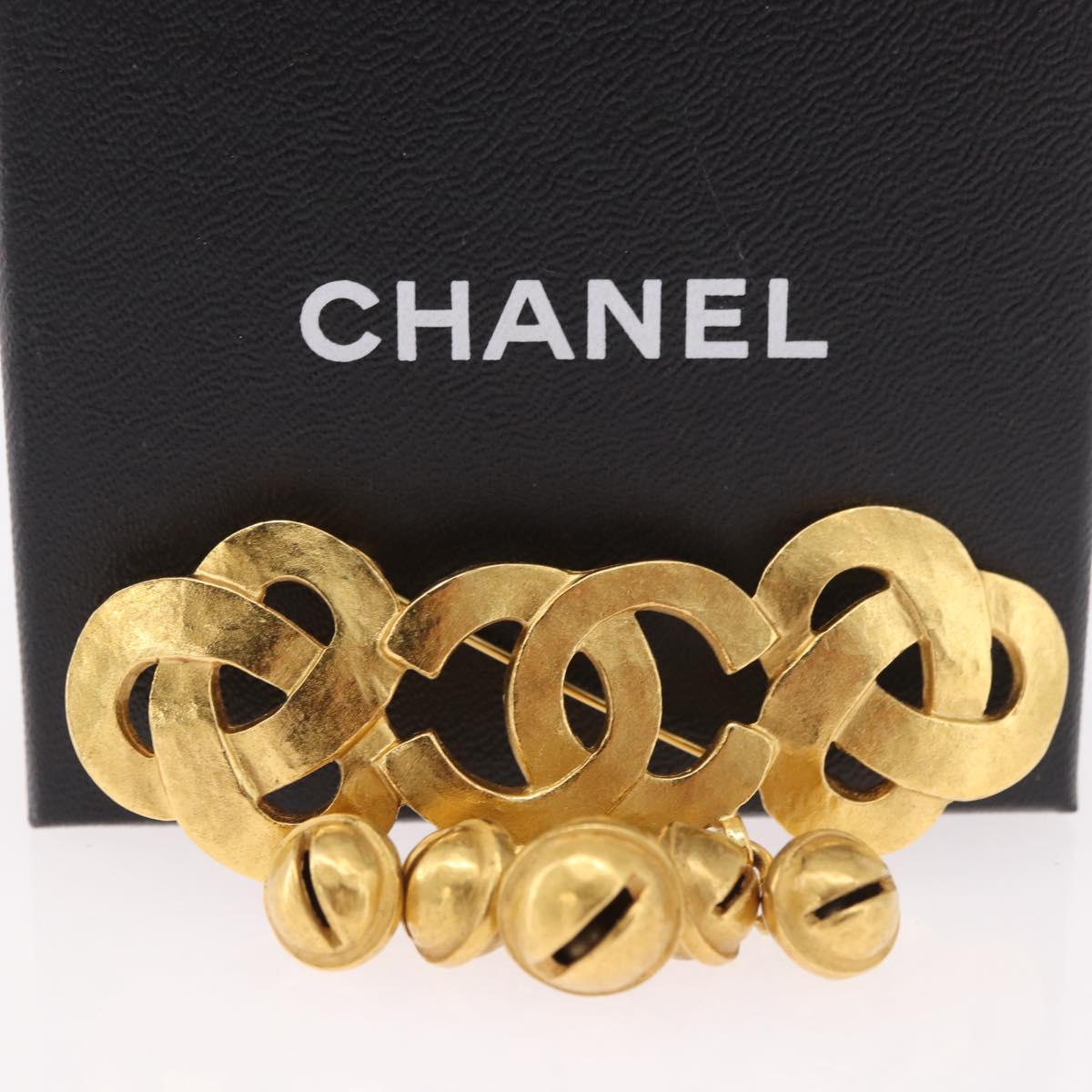 CHANEL Brooch metal Gold CC Auth 185844M