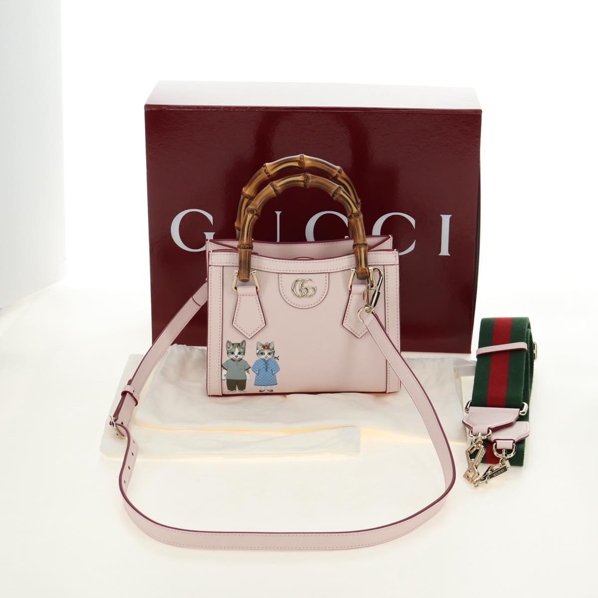 GUCCI Bamboo Hand Bag Leather 3way Pink Gold 841488 Auth 185846SM