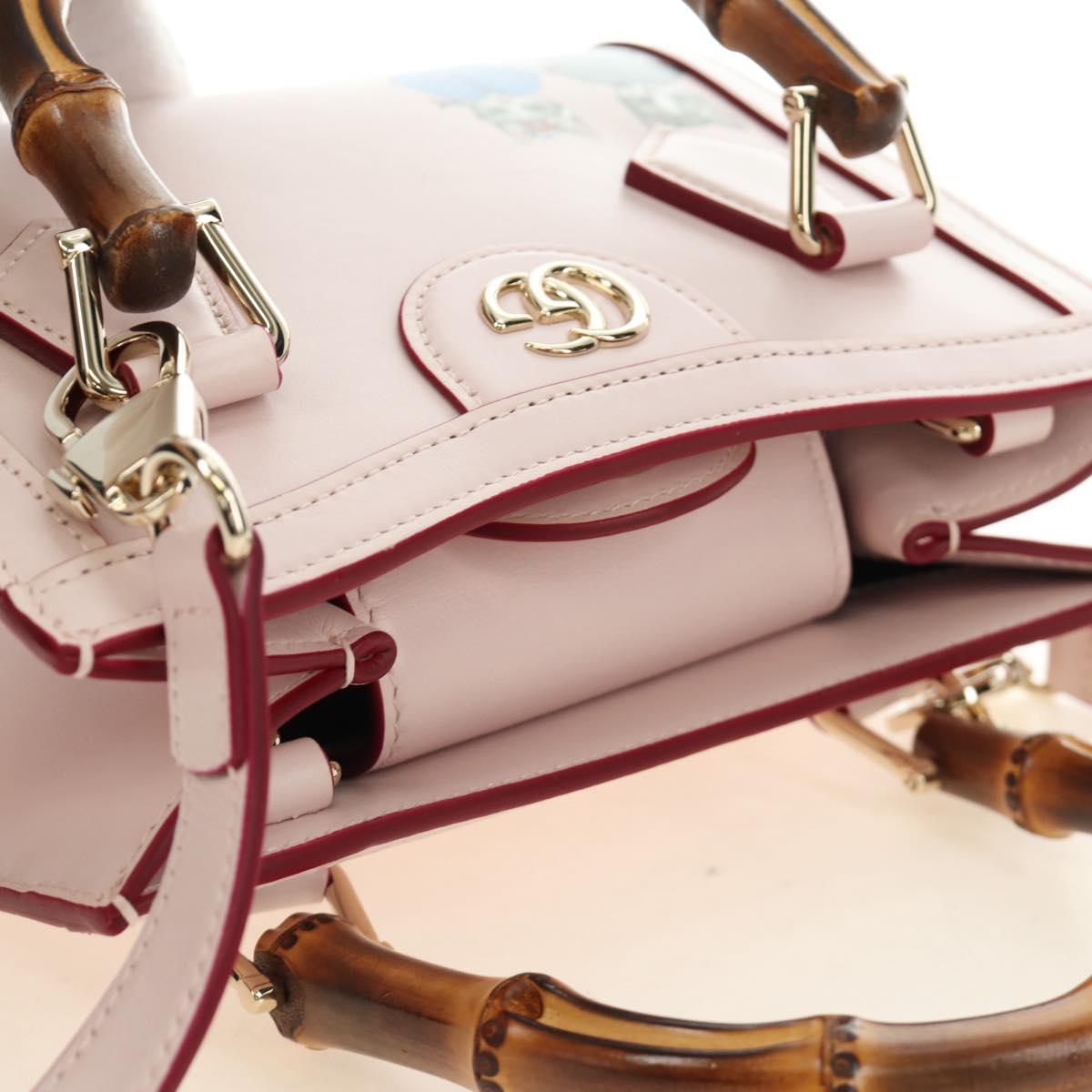 GUCCI Bamboo Hand Bag Leather 3way Pink Gold 841488 Auth 185846SM