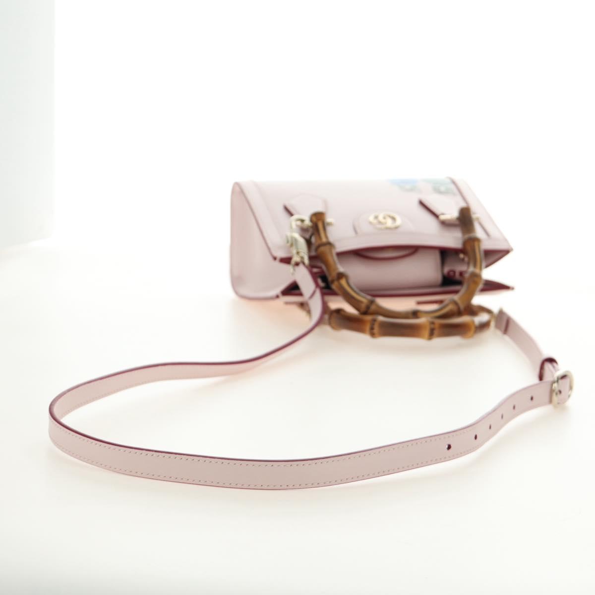 GUCCI Bamboo Hand Bag Leather 3way Pink Gold 841488 Auth 185846SM