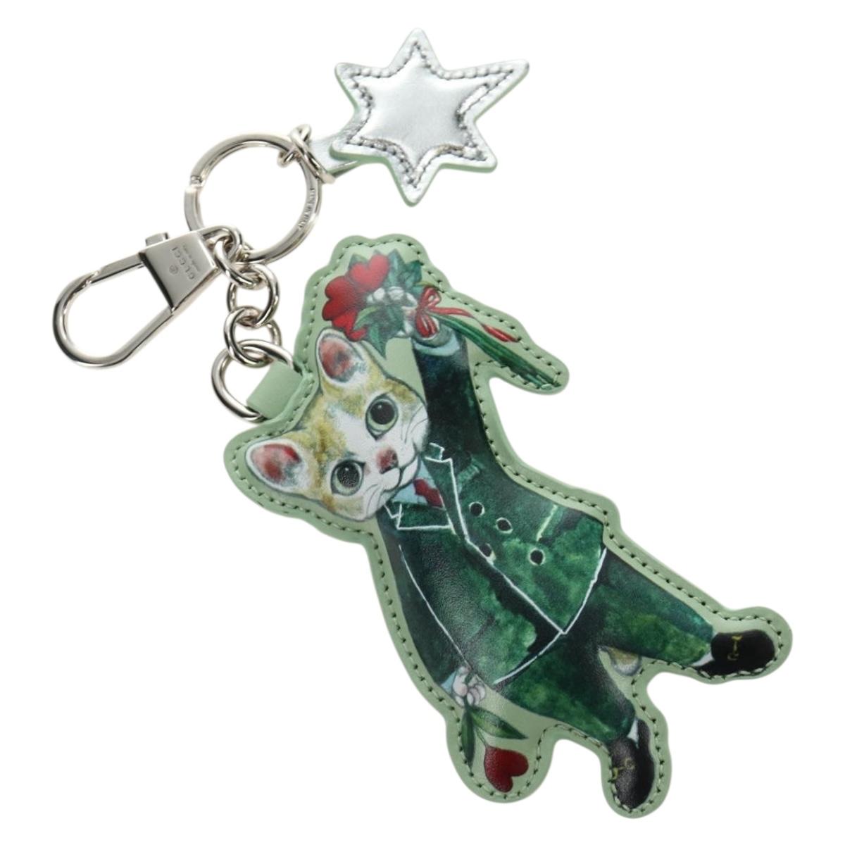 GUCCI GG Supreme Yuko Higuchi Boris Key Holder PVC Green Silver Auth 185847SM