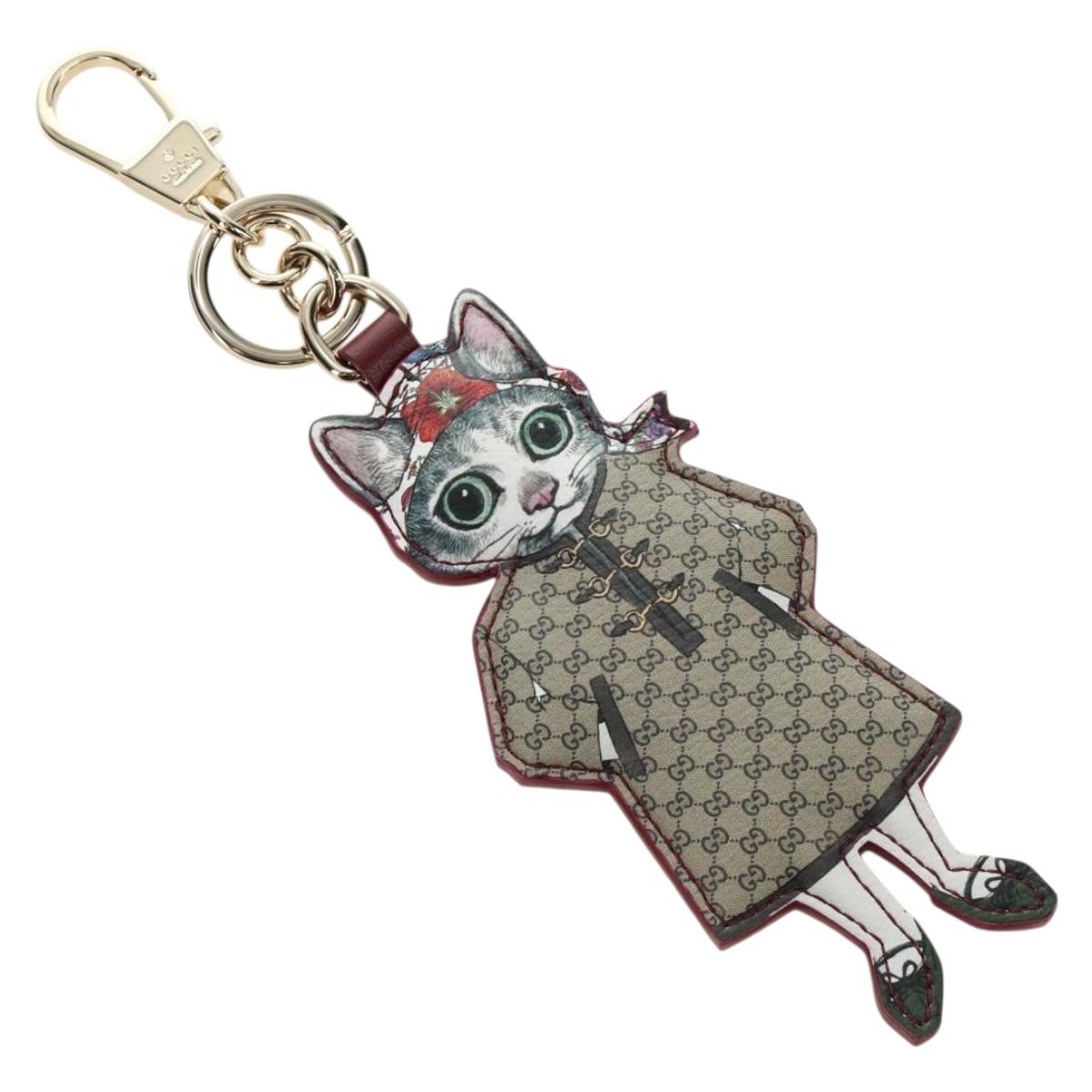 GUCCI GG Supreme Higuchi Yuko Bo Key Holder PVC Bordeaux Gold Auth 185850SM