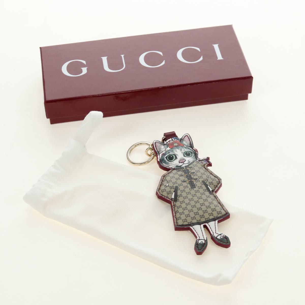 GUCCI GG Supreme Higuchi Yuko Bo Key Holder PVC Bordeaux Gold Auth 185850SM