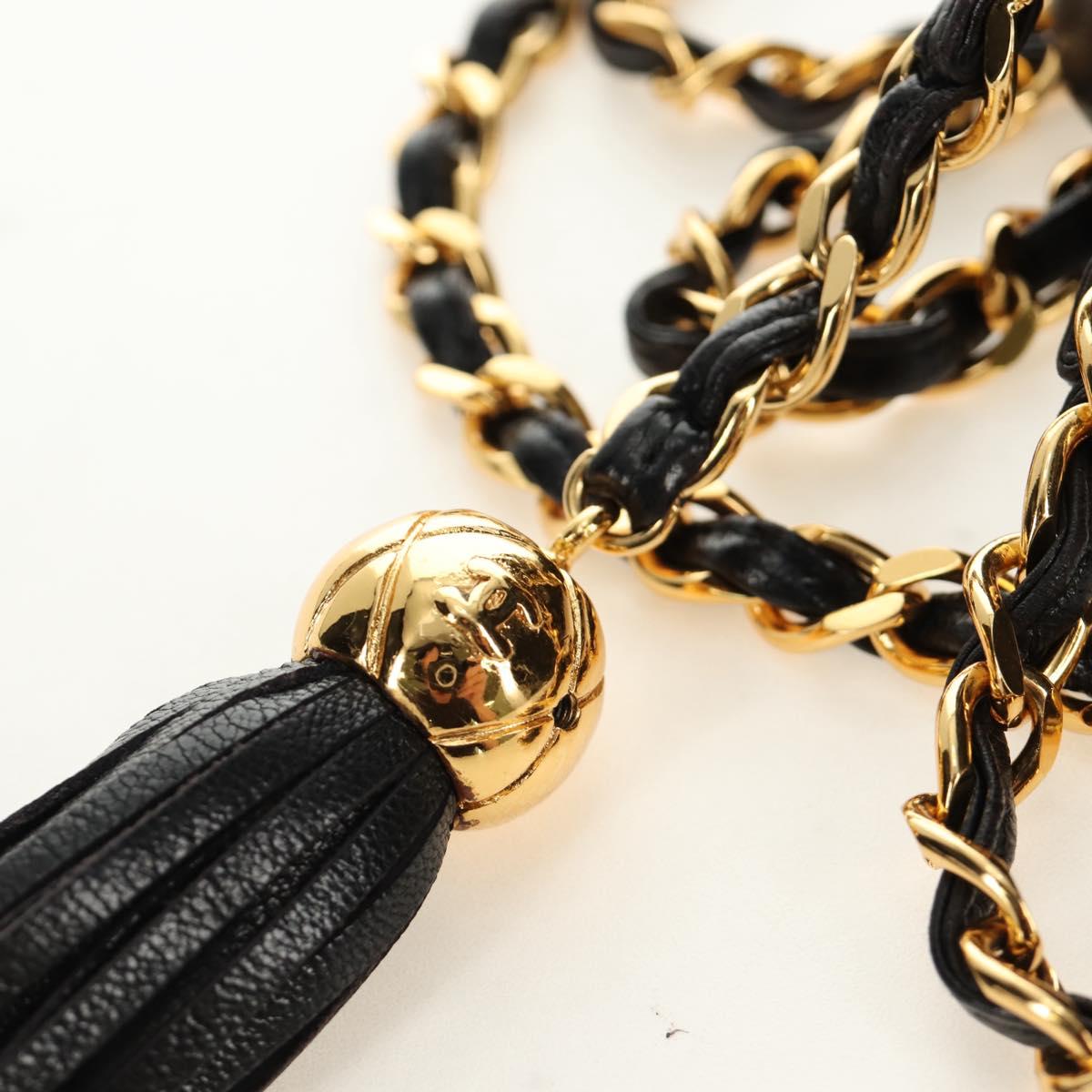 CHANEL Matelasse Chain Shoulder Bag Lamb Skin Gold Black CC Auth 185851SM