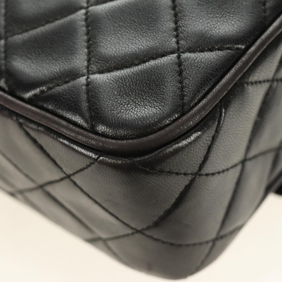CHANEL Matelasse Chain Shoulder Bag Lamb Skin Gold Black CC Auth 185851SM