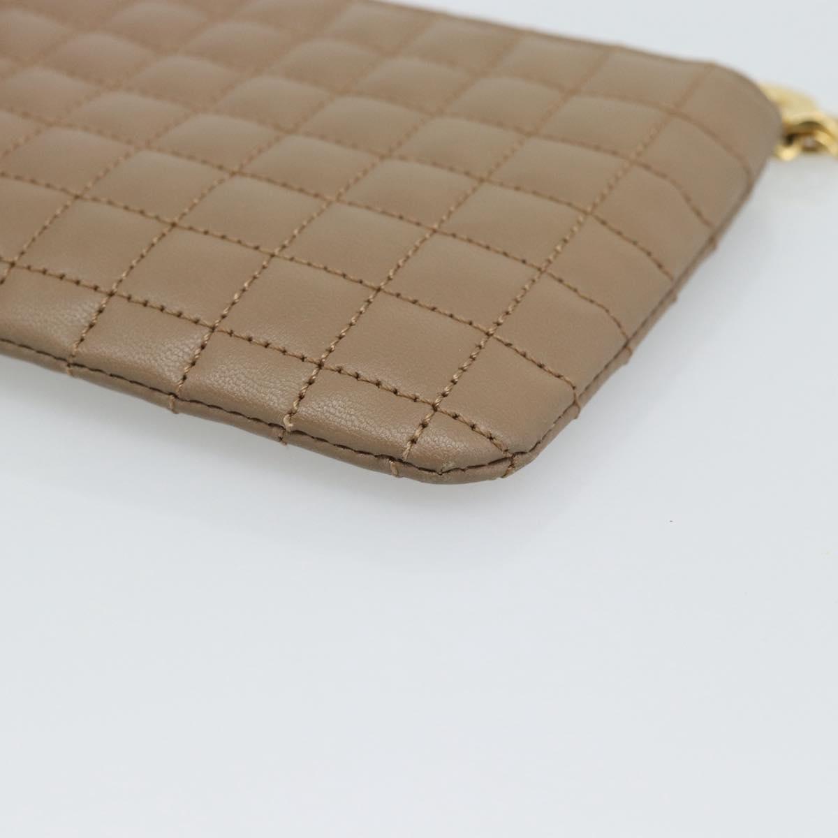 CELINE Coin Purse Leather Beige Gold Auth 185853V