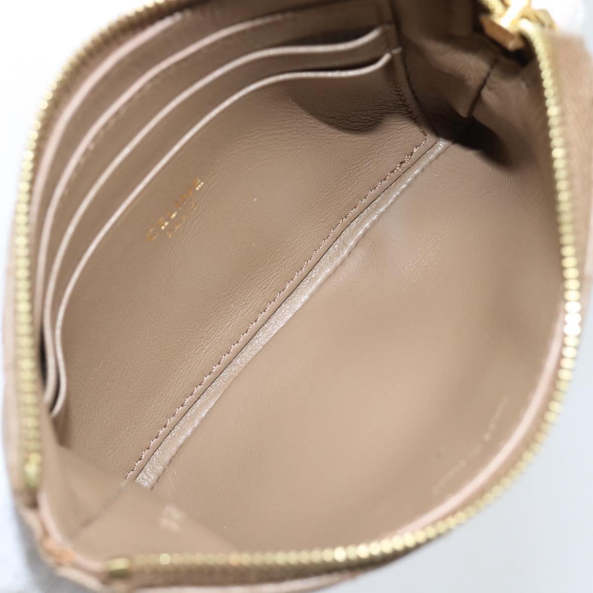 CELINE Coin Purse Leather Beige Gold Auth 185853V
