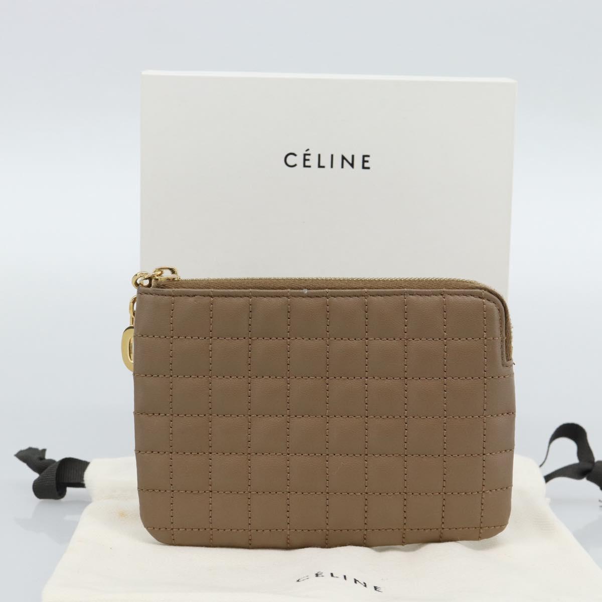 CELINE Coin Purse Leather Beige Gold Auth 185853V